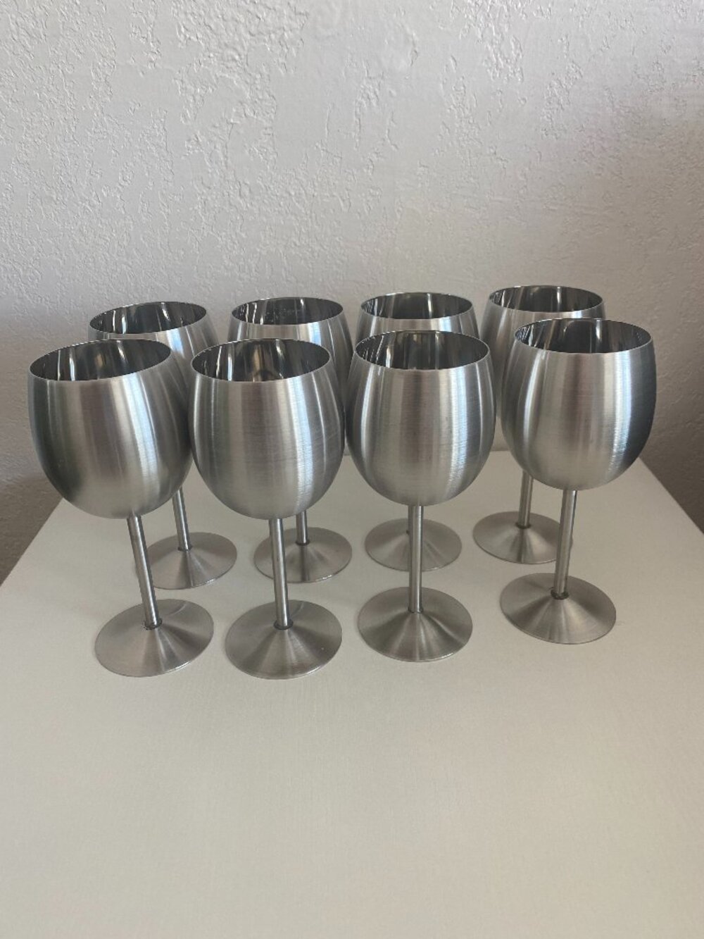 Modern/Edgy Brushed Stainless Steel Wine Glasses Set of 8 Shatterproof Goblets